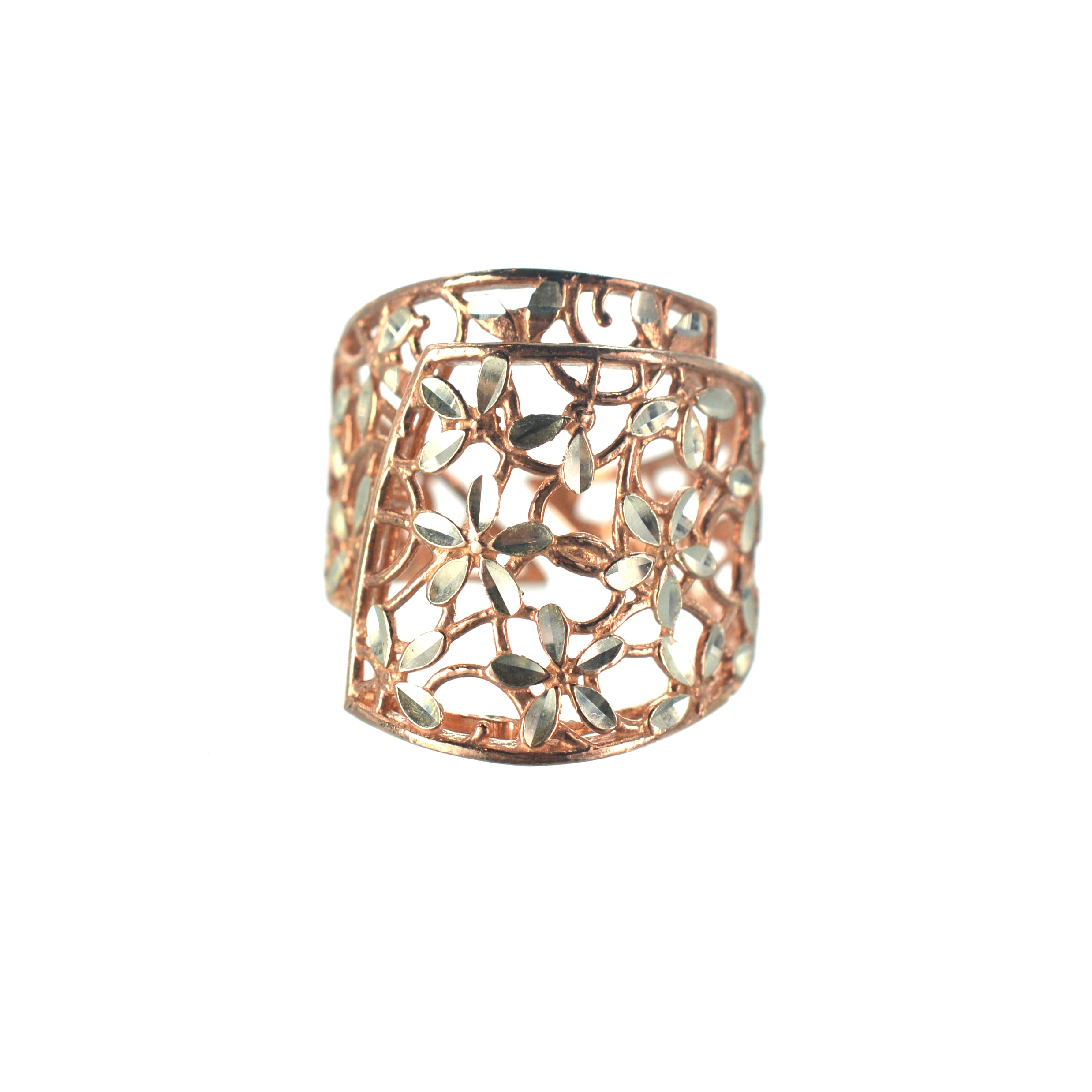 Ασημένιο 925 ροζ χρυσό δαχτυλίδι με ασημένια λουλούδια